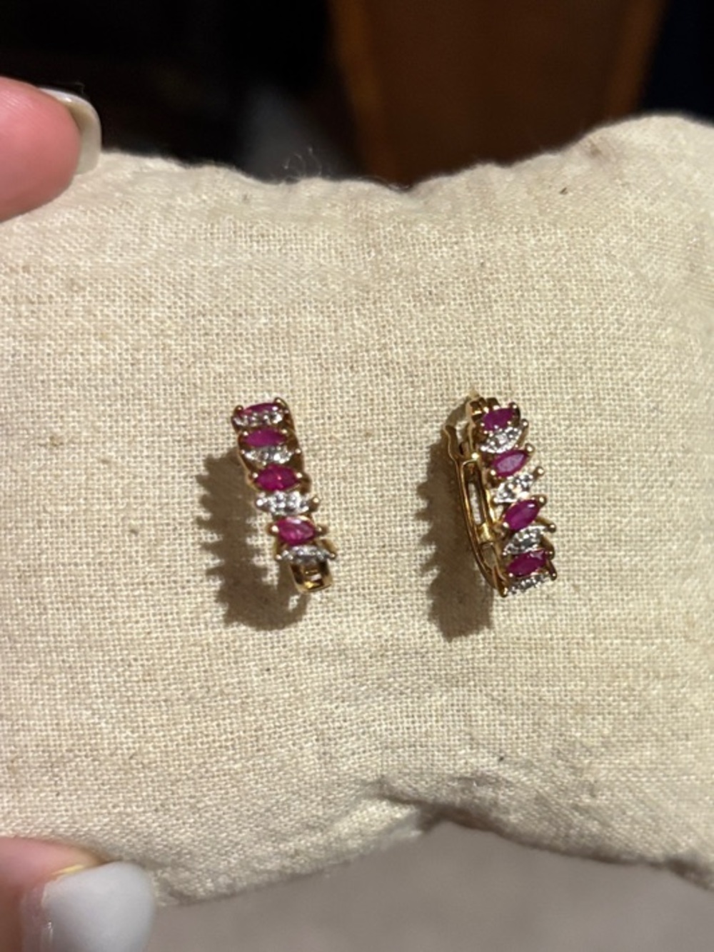 Gold Plated Ruby and Diamond Earrings